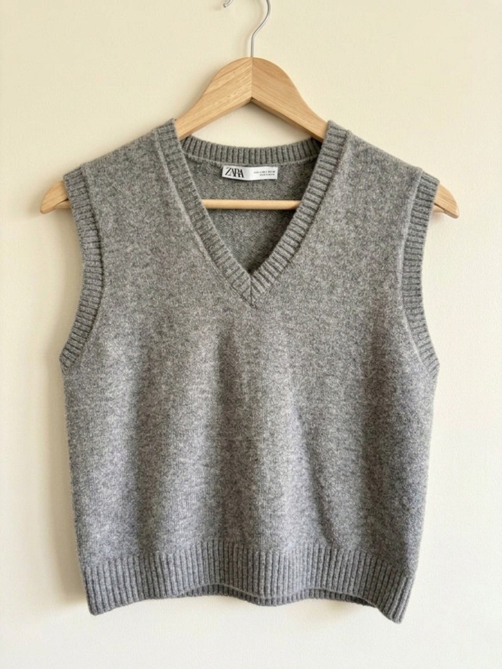 Zara Grey Wool Blend V-Neck Sweater Vest